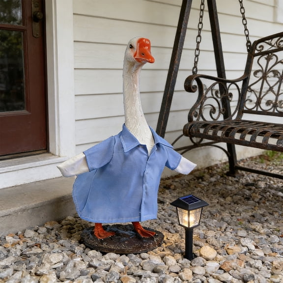 AURIGATE 23in Porch Goose Blue Shirt Outfit, Casual Weather-Resistant Costume for Outdoor Lawn Garden Decor, Easy On/Off Dress Up Kit for Goose Statue