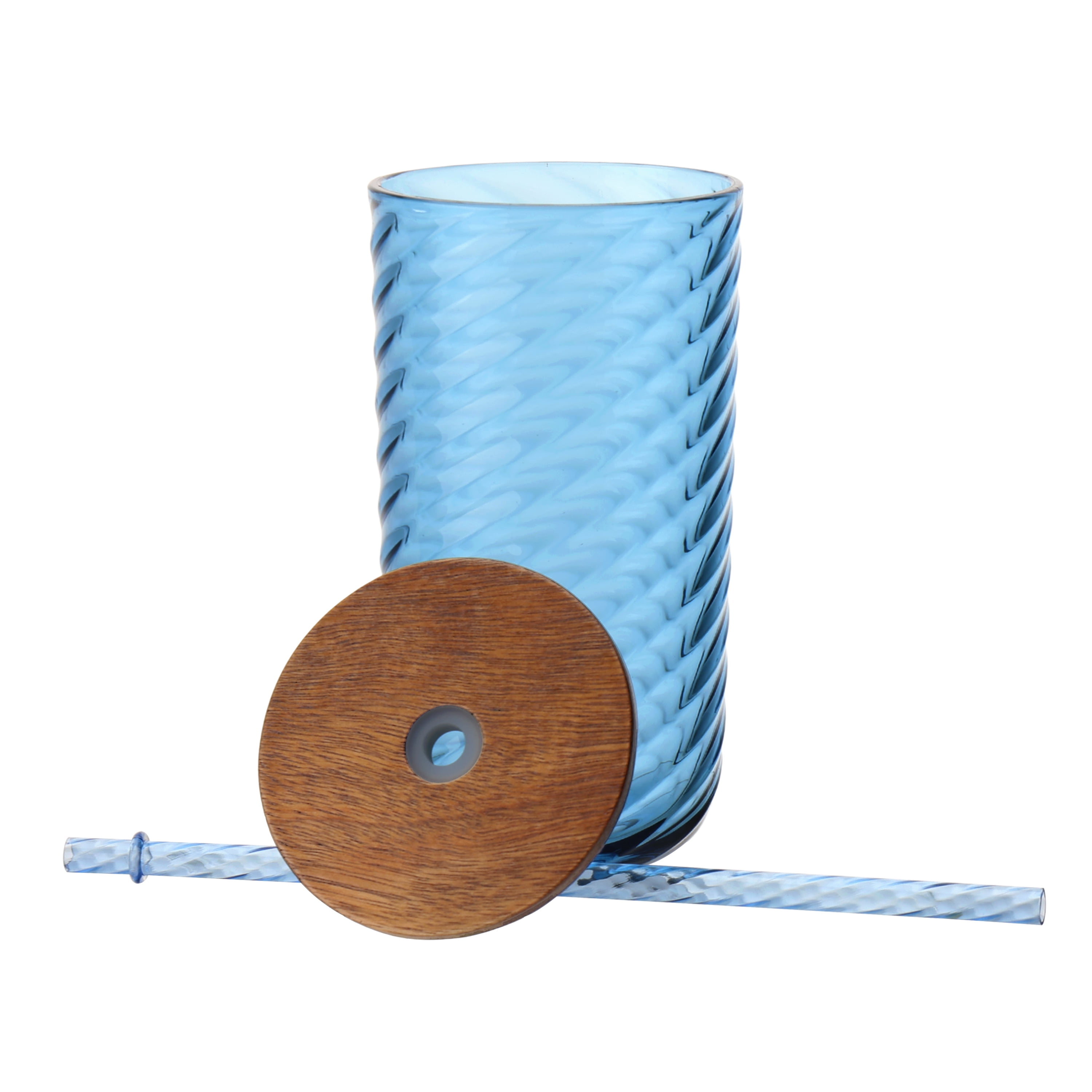 Beautiful 2-piece 21-Ounce Tritan Swirl Texture Sipper Tumbler Set, Blue by Drew Barrymore