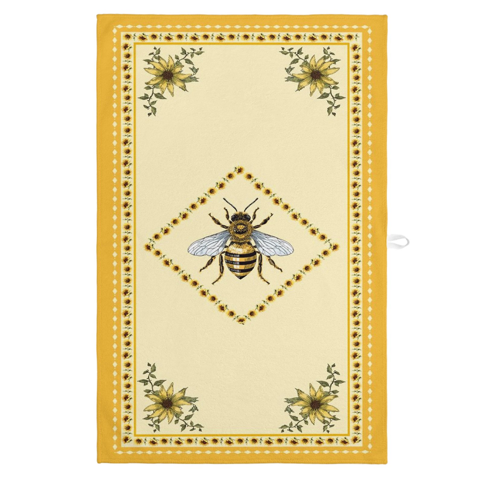 Kitchen Towels Farmhouse Sunflower Bee Dish Towels-1 Pack Highly Absorbent Tea Towel with Hanging Loop Pastoral Floral Retro Yellow Theme Soft Hand Towels for Drying and Cleaning Dishes