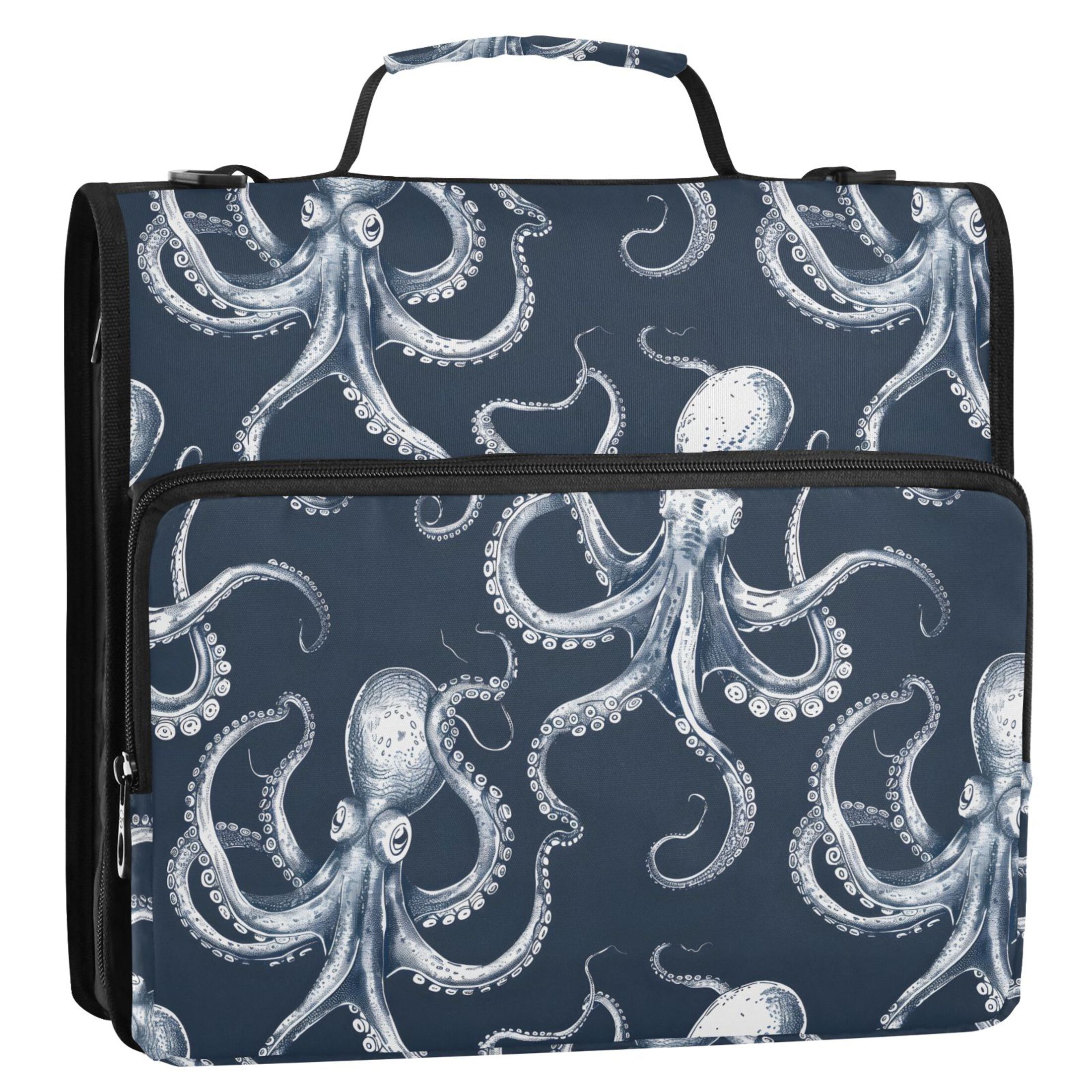 3 Ring Zipper Binder with Shoulder Strap Waterproof Trapper Keeper 2 Inch D-Ring 500 Sheets Capacity Octopus Sketchy
