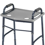 DMI Walker Tray with 2 Cup Holders, 21 x 16 in Fits Standard Folding Walkers, Gray – Slide-On, Raised Edges