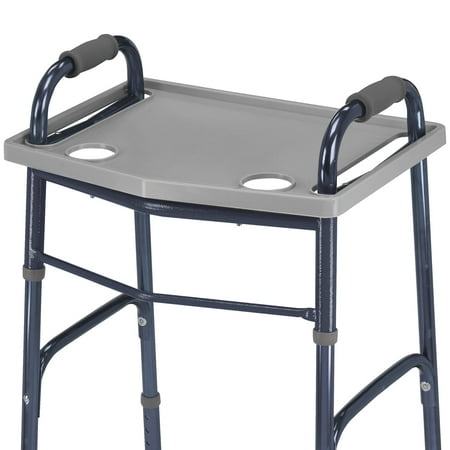 DMI Walker Tray with 2 Cup Holders, 21 x 16 in Fits Standard Folding Walkers, Gray – Slide-On, Raised Edges