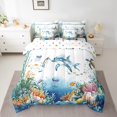 thumbnail image 2 of Funny Dolphin Comforter Set 7 Piece Bed in a Bag Twin,Sea Turtle Jellyfish Coastal Bedding Set Blue Ocean Sheet Set with Comforter,Cute Fish Coral Bed Set,Nautical Creature Tropical Beach Decor, 2 of 5
