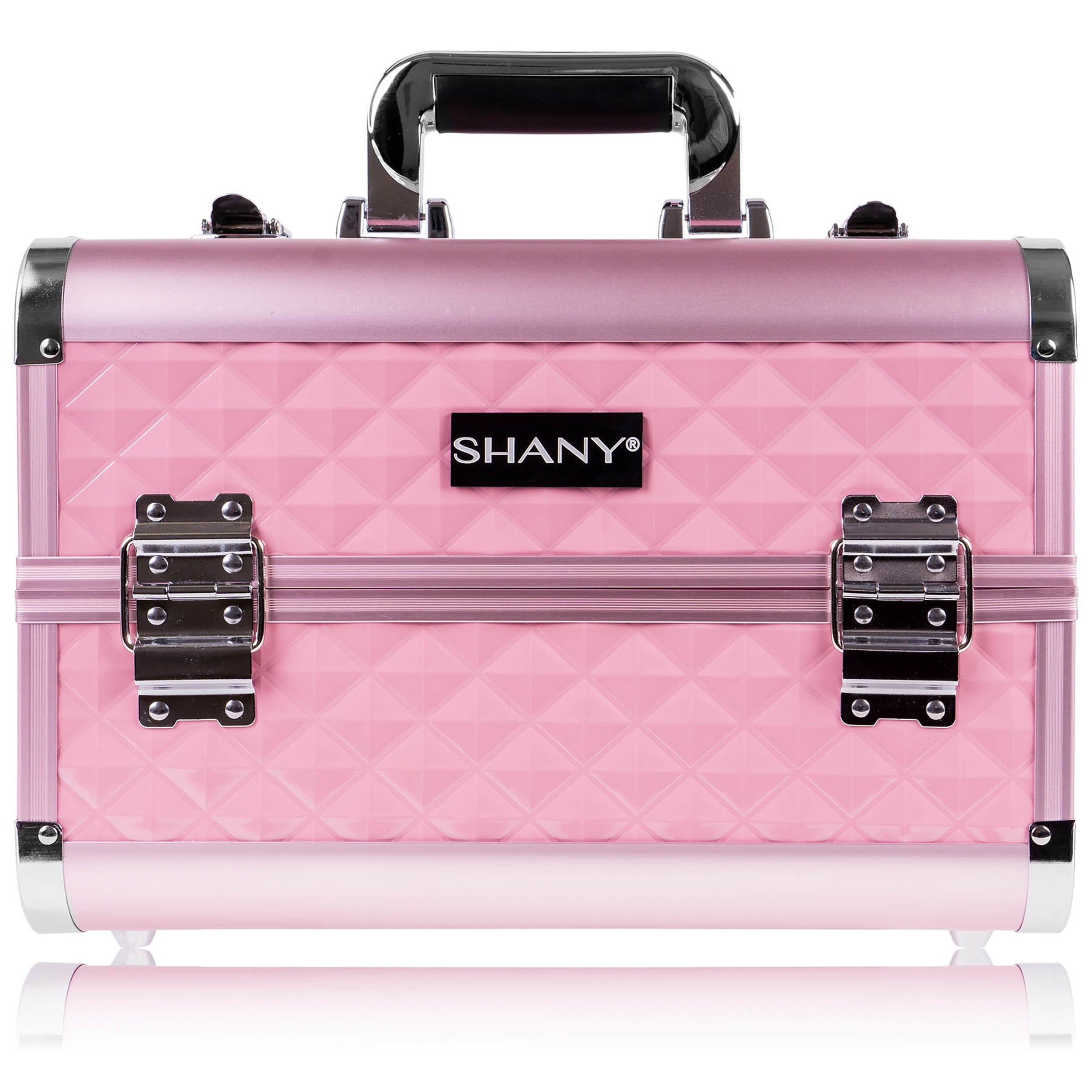 SHANY Premier Fantasy Professional Makeup Train Case Cosmetic Box Portable Makeup Case Organizer Jewelry storage with Locks , 3 Trays , Makeup Brush Holder and Cosmetics Mirror - Soft Pink