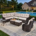 thumbnail image 2 of Bellefurn Outdoor Wicker Patio Furniture Set with Swivel Rocking Chairs,Outdoor Wicker Sectional Sofa Set L-Shaped Sectional Sofa with Ottomans,Rattan Conversation Set for Backyard Porch Garden, 2 of 11