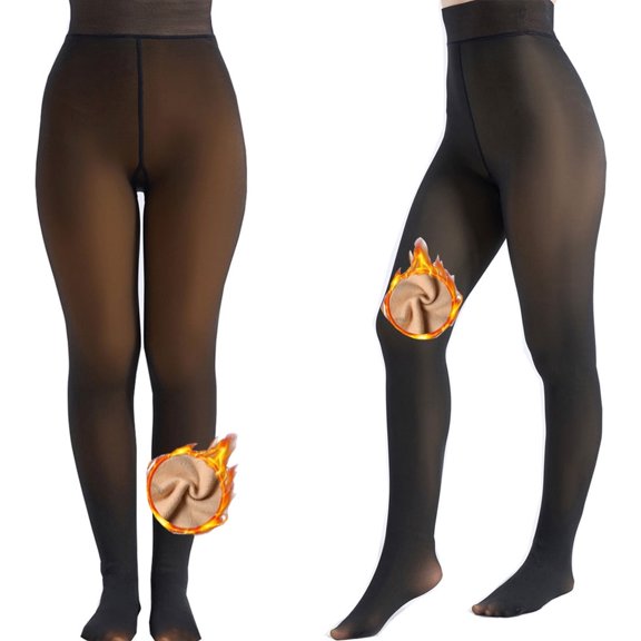 2 Pairs Fleece Lined Tights Women, Thick Thermal Leggings Sheer Tights for Women, Fake Translucent Winter Warm Pantyhose Stockings