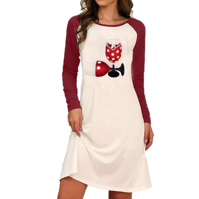 Vestido suelto informal de manga larga con estampado navideño y cuello redondo para mujer Fridja nbo1090