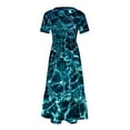 thumbnail image 5 of Penkiiy Women's Summer Casual Short Sleeve Crewneck Marble Print Dress Casual Flowy Tiered Maxi Beach Dress With Pockets M Dark Blue, 5 of 7