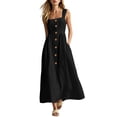 thumbnail image 2 of ClodeEU Women's Square Neck Spaghetti Strap Midi Dress,Casual Button Front A Line Dress with Pockets Black,Women's Plus L, 2 of 8
