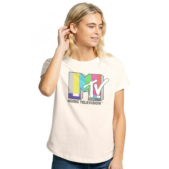 MTV Color Bars Women's Graphic T-Shirt Rolled Sleeve Tee