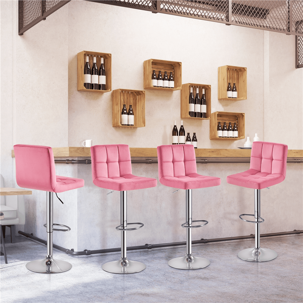 Alden Design Adjustable Modern Velvet Counter-Height Mid-Back Bar stool Set of 2, Pink