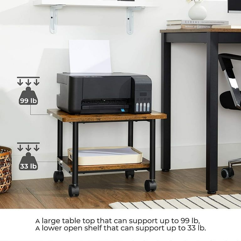 2 Tier Under Desk Printer Stand,Mobile Printer w/Storage Shelf