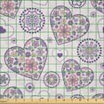 thumbnail image 2 of Ambesonne Valentines Fabric by the Yard Microfiber, Hearts with Flowers, 3 Yards, Pale Pink Purple Yellow, 2 of 2