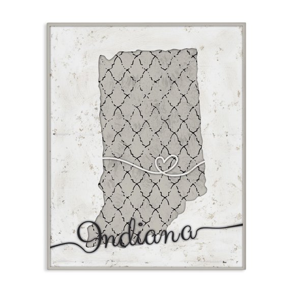 Stupell Industries Contemporary Indiana Patterned Grey US State Design Canvas Art, 24 x 30, by Ziwei Li