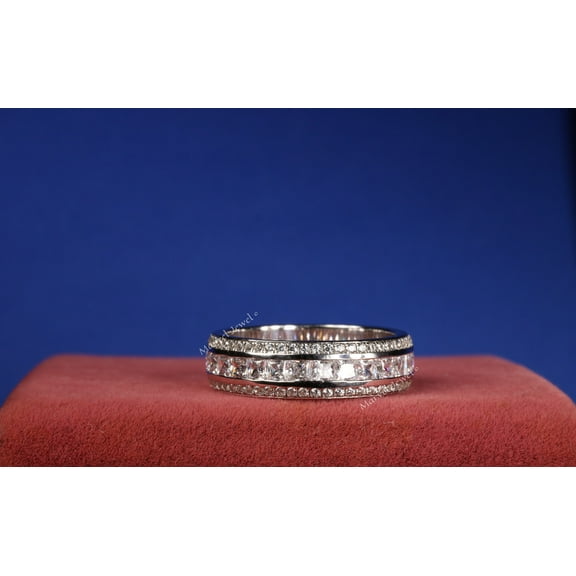 Princess Cut Channel Set Diamond Ring, Triple Row Diamond Wedding Band Ring, Eternity Anniversary Band, Unisex Diamond Engagement Ring, 925 Sterling Silver, 2.4 Ct Simulated Diamond