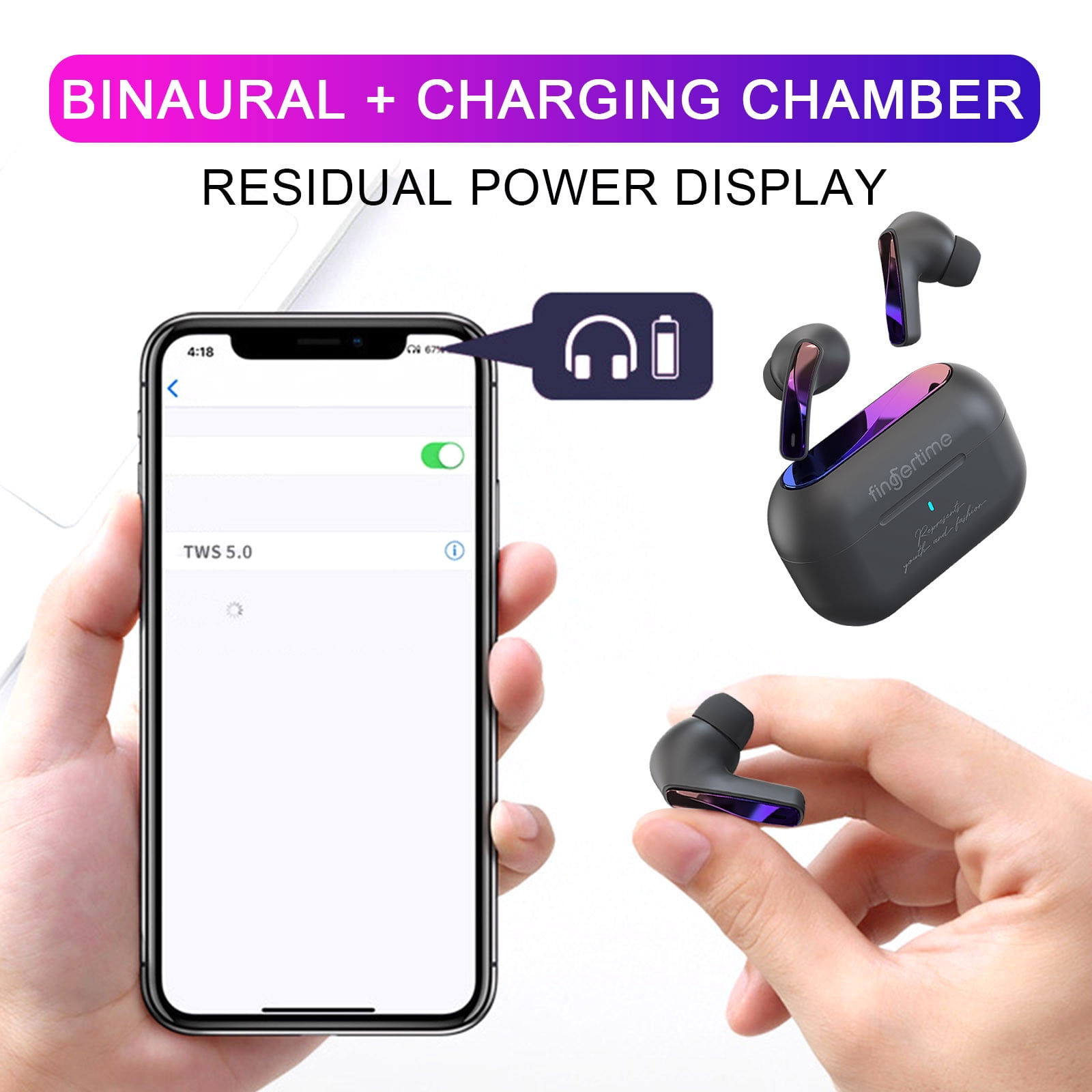 Go Air Pop True Wireless Bluetooth Earbuds & Charging Case - Black, Dual Connect, IPX4 Sweat Resistance, Bluetooth 5 Connection, 3 EQ Sound Settings Signature, Balanced, Bass Boost