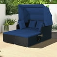 thumbnail image 4 of Costway Patio Rattan Daybed Lounge Retractable Top Canopy Side Tables Cushions Navy, 4 of 10