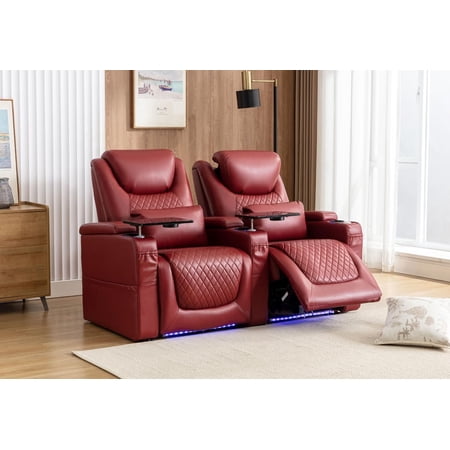 Home Theater Seating Seats, Movie Theater Chairs, Theater Recliner with Cup Holder 7 Colors Ambient Lighting ( Red)