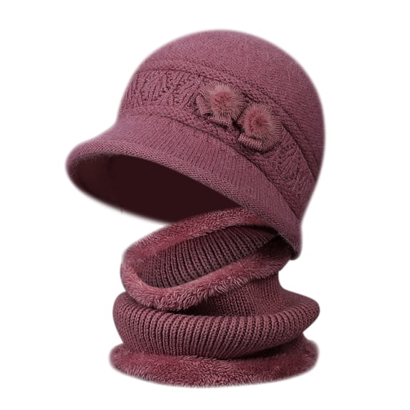 Hats for women Knitted Basin Hat Plush Hat And Scarf Two Piece Warm Winter Set