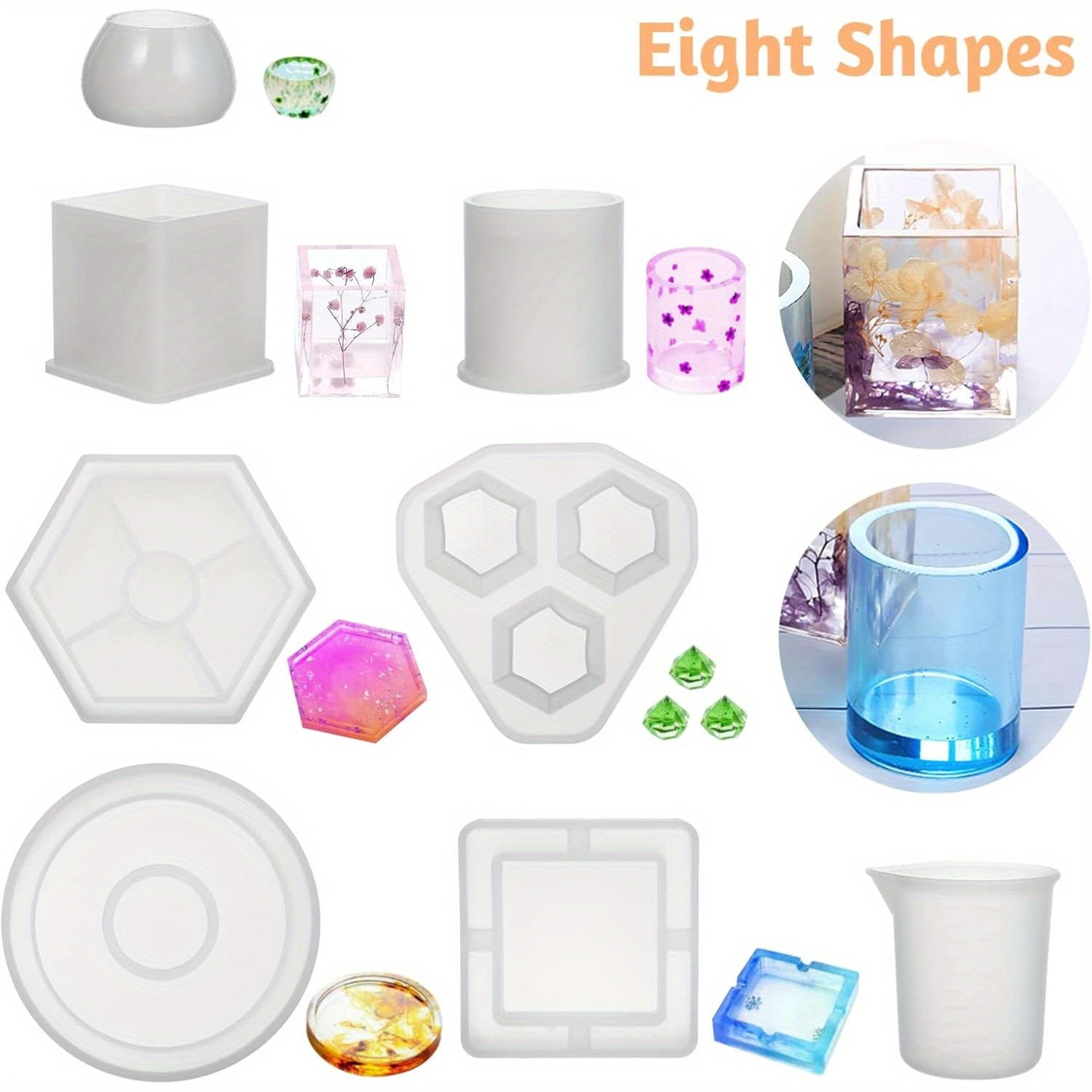 28Pcs Silicone Resin Molds Set, Multi-Shape Casting Molds for Epoxy Resin, Candles Making with Measuring Cup, Cube, Square, Round Molds - Silicone Molds for Home Decor