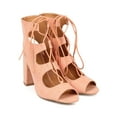 thumbnail image 4 of New Women Qupid Chester-11 Faux Suede Peep Toe Lace up Chunky Heel, 4 of 6