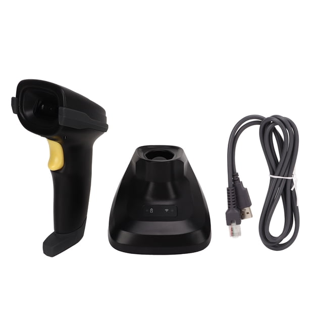 Escáner de código de barras 2D Bluetooth 2.4G inalámbrico portátil con base de carga y recepción para tiendas y supermercados.