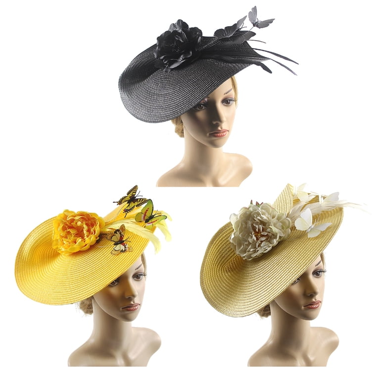 Women\'s Derby Fascinator Hat with Butterfly Flower Wide Brim for Special WINDLAND Butterfly-Flower Derby Hat for Tea-Party Women  main image 3