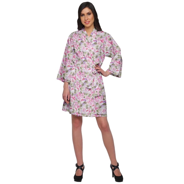 Moomaya Short Robe For Women Plus Size Printed Cotton Robe Lightweight Nightwear