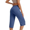 thumbnail image 6 of MLQIDK Pedal Pushers for Women Yoga Capri Pants Trendy Summer Elastic Waist Knee Length Leggings Dressy Casual Yoga Capris with Pockets Dark Blue L, 6 of 6
