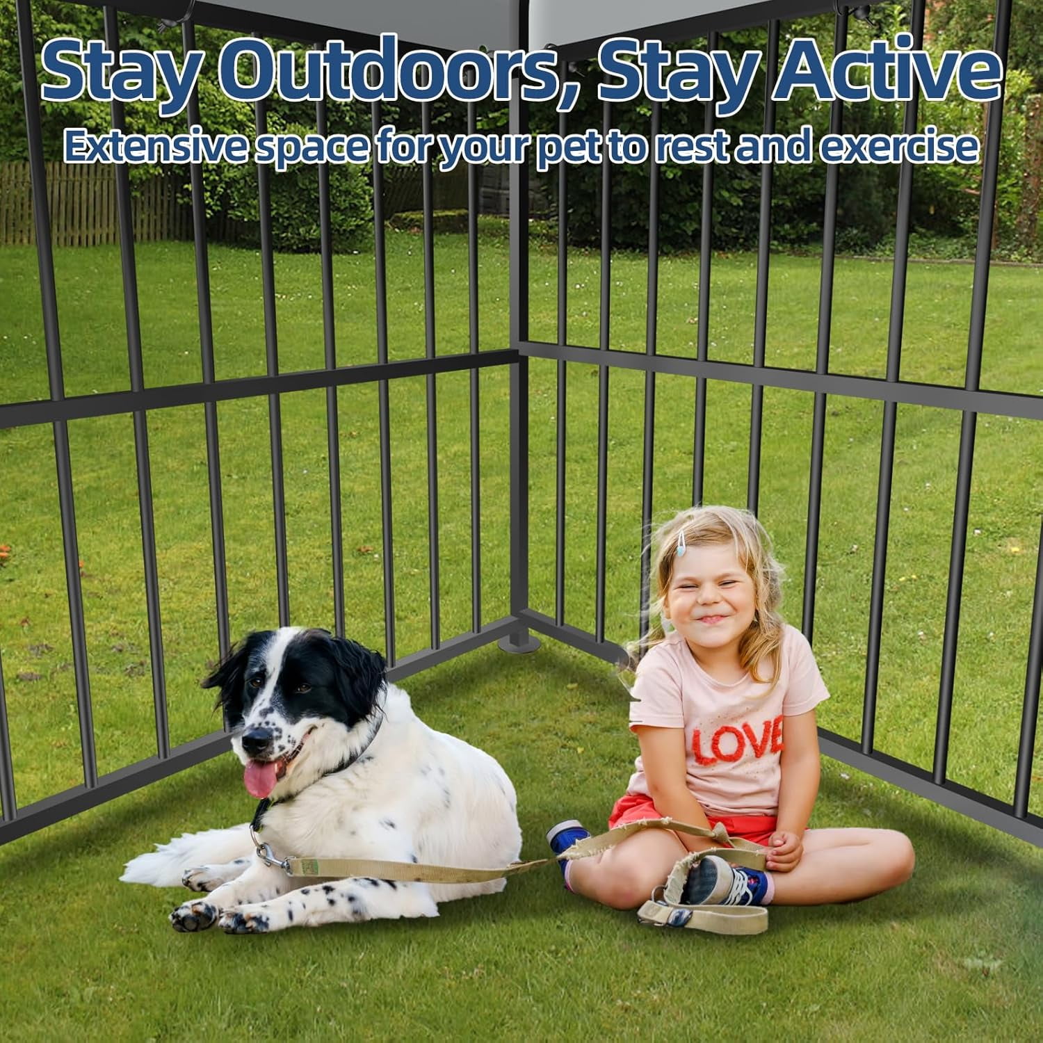 6 x 6 x 6 Ft Large Outdoor Dog Kennel, Heavy Duty Outside Dog Run Enclosure with UV & Waterproof Cover, Dog Pen House Pet Playpen with Thickened Bars & Secure Lock for Small to Large Dogs