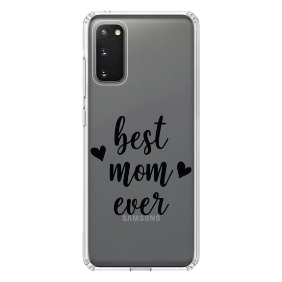 DistinctInk Clear Shockproof Hybrid Case for Galaxy S20 / S20 5G (6.2" Screen) - TPU Bumper Acrylic Back Tempered Glass Screen Protector - best mom ever - lowercase - hearts