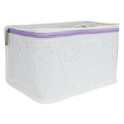 Clinique White Textured Glitter Train Case Cosmetic Makeup Travel Bag w/Lilac Zipper