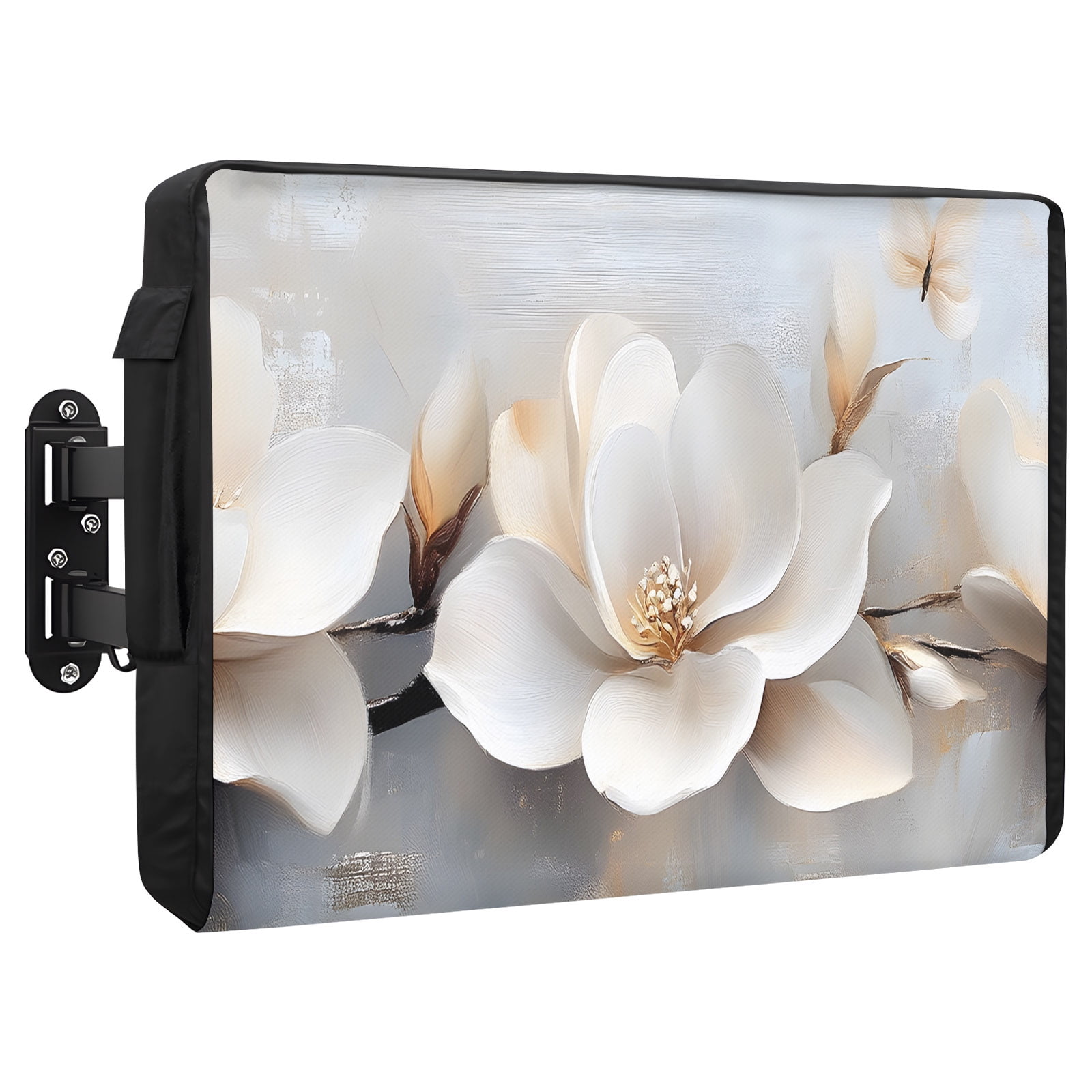 Magnolia Flower Outdoor TV Cover 36 to 39 Inch Retro Flowers Modern Abstract Weatherproof and Waterproof TV Cover Heavy Duty Outside Flat TV Screen Protector with Remote Control Pocket
