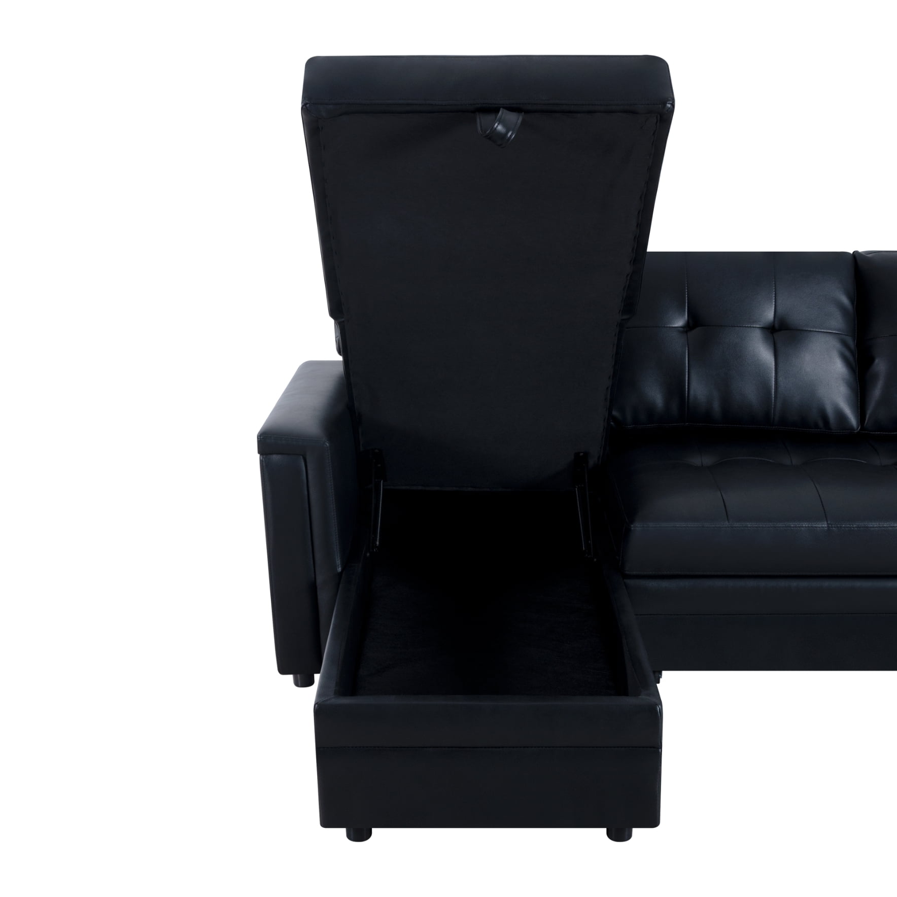 Naomi Home Lily Sectional Sleeper Sofa with USB ports-L-Shaped Couch Convertible faux leather sectional Pull-Out Bed, Ample Storage, Long-Lasting for Modern Living, Black, Air Leather