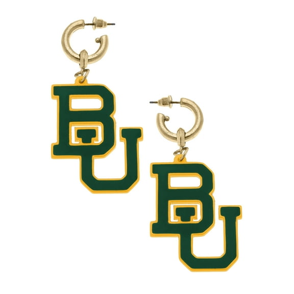 Women' CANVAS Style Baylor Bears Resin Logo Drop Hoop Earrings