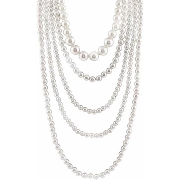 Pearl Necklace Multi Long Strand Layered Pearl Necklaces Chunky Large White Faux Pearls Costume Jewelry Vintage Multistrand Necklace Stacked Strands for Women