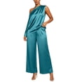 thumbnail image 5 of Womens Satin Two Piece Set Asymmetrical One Shoulder Top High Waist Wide Leg Pants Elegant Party Outfit Sky Blue XL(XL), 5 of 6