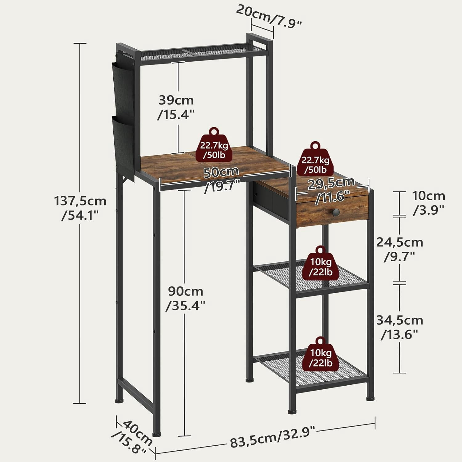 Mini Fridge Stand, Bakers Rack with Storage, 6-Tier Mini Fridge Cabinet, Coffee Bar Station with 1 Drawer, Microwave Stand for Kitchen, Dining Room, Rustic Brown and Black RSHR5401
