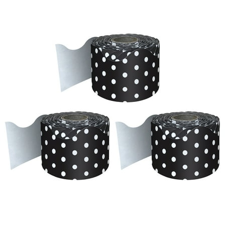 UPC: 0194629118182 | Carson Dellosa Education Black with White Polka Dots Rolled Scalloped Border  65 Feet Per Roll  Pack of 3