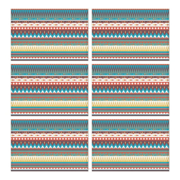 Boho Chic Flax Placemats Set of 6, 12x18 Inch Ethnic Pattern Table Mats, Washable Vintage Decor for Rustic Farmhouse or Artistic Dining Room