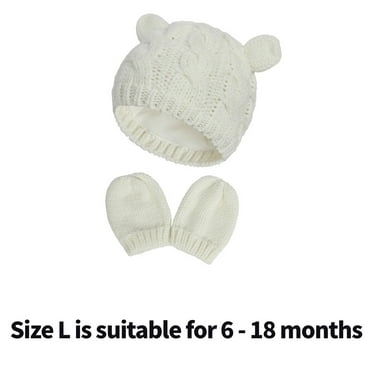 TELOLY Baby Hats,Knitted Suit Newborn Hats,Cute Little Ears Baby Mittens,L,White