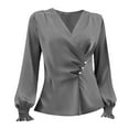 thumbnail image 6 of RQYYD Womens Business Casual Blouses Dressy Work Tops Fall Fashion V Neck Pleated Long Sleeve Shirts, 6 of 6