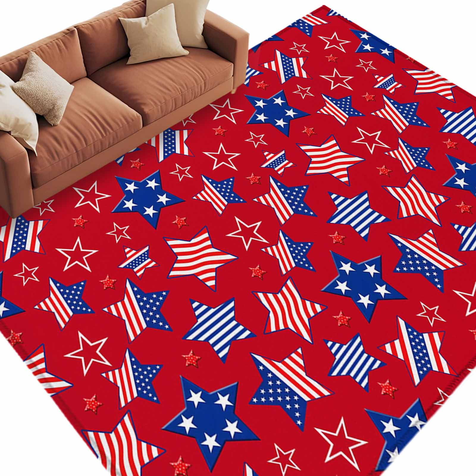 Area Rug 5x8ft Red Independence Day Washable Rugs for Living Room Bedroom 250th Anniversary Patriotic Soft Non-slip Area Rugs Rectangle Floor Carpet for Dining Room