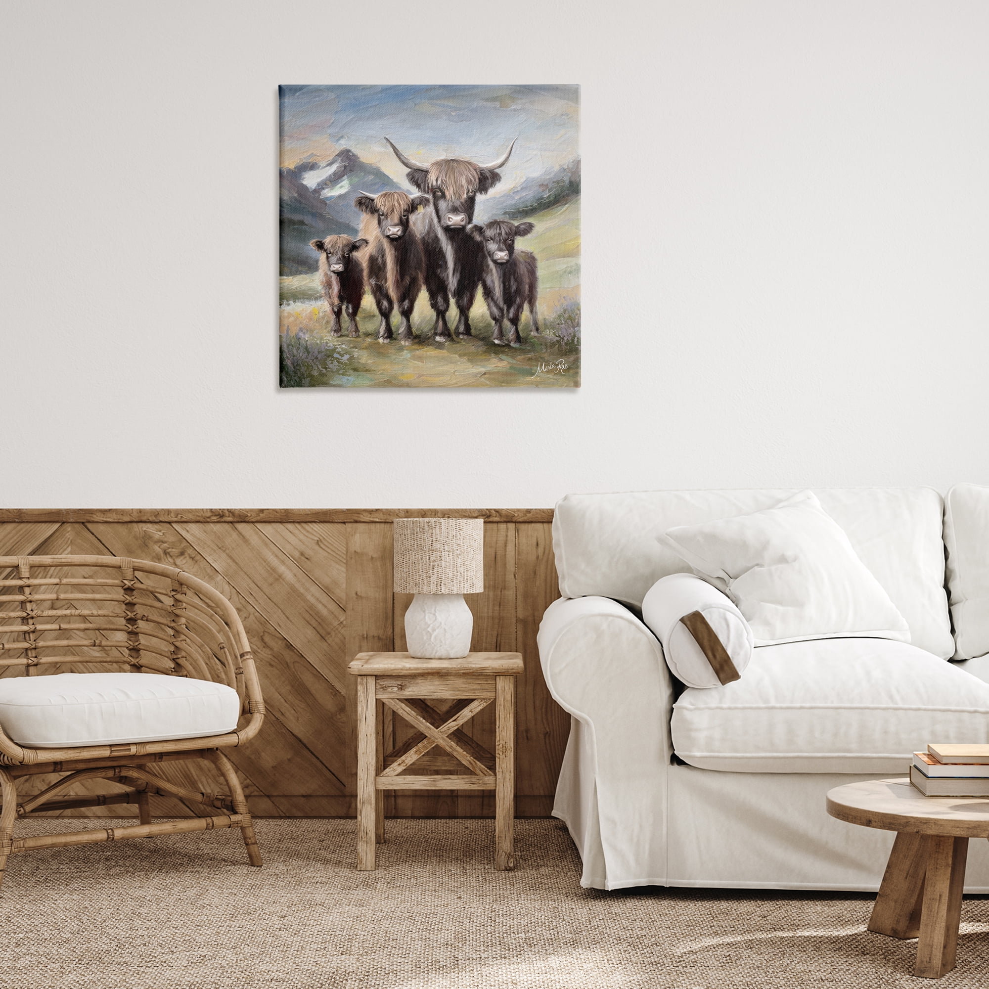 Stupell Industries Cattle Family in Highlands Animals Painting Wrapped Canvas Art Print Wall Art, 30 x 30