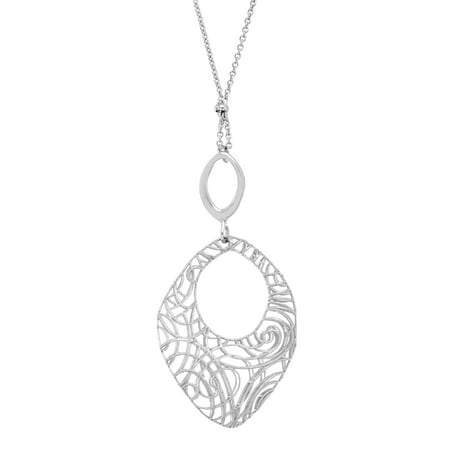 Puffed Oval Spiral Donut Pendant Necklace in Sterling Silver