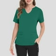 thumbnail image 6 of 2 Pocket Scrub Top for Women V Neck Short Sleeve Side Slit Top Made with Soft Stretch Durable Fabric, #01 Dark Green, XXL, 6 of 6