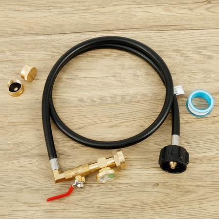 Tcwhniev Propane Refill Adapter Hose for 1 lb Tanks 4FT Flexible Propane Tank Extension Hose with Gauge Multipurpose Barbecue Accessories for Camping Picnic Outdoor