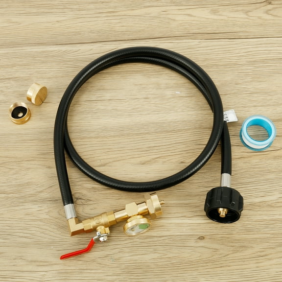 Tcwhniev Propane Refill Adapter Hose for 1 lb Tanks 4FT Flexible Propane Tank Extension Hose with Gauge Multipurpose Barbecue Accessories for Camping Picnic Outdoor