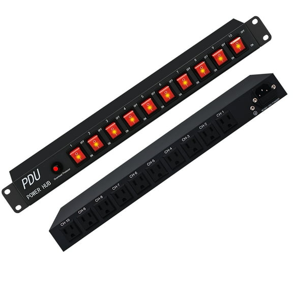 1U Rack Mount PDU Power Strip - Surge Protection AC 100V-240V-15A.for Network Server Racks, 6 Feet Heavy Power Cord