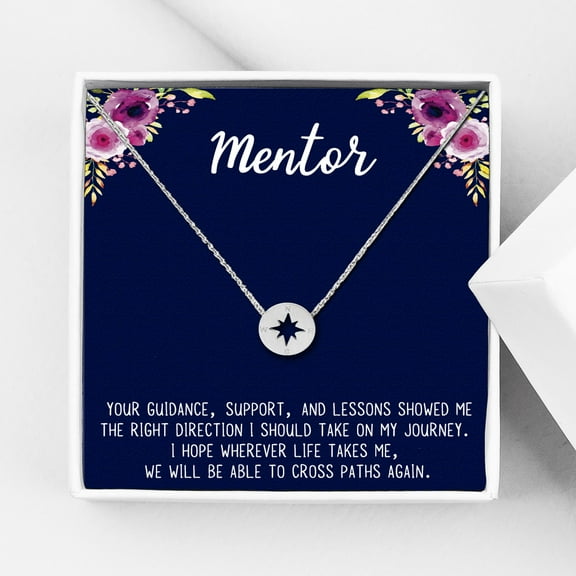 Anavia Mentor Compass Necklace, Compass Jewelry, Mentor Gift, Jewelry Gift, Gifts for Teachers, Gift for Boss, Birthday Gift, Christmas Gift for Her, Compass Necklace with Wish Card -[Silver]